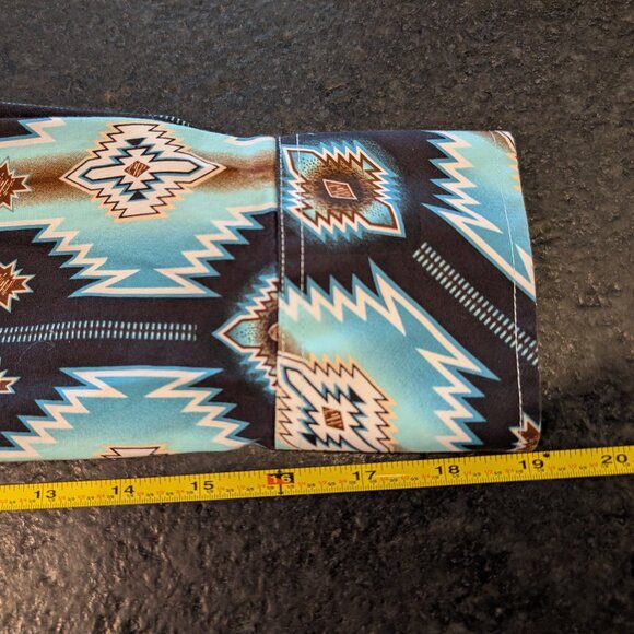 Rock & Roll Denim Shirt Mens Medium Blue Aztec Western Pearl Snap Modern Fit - Picture 7 of 8